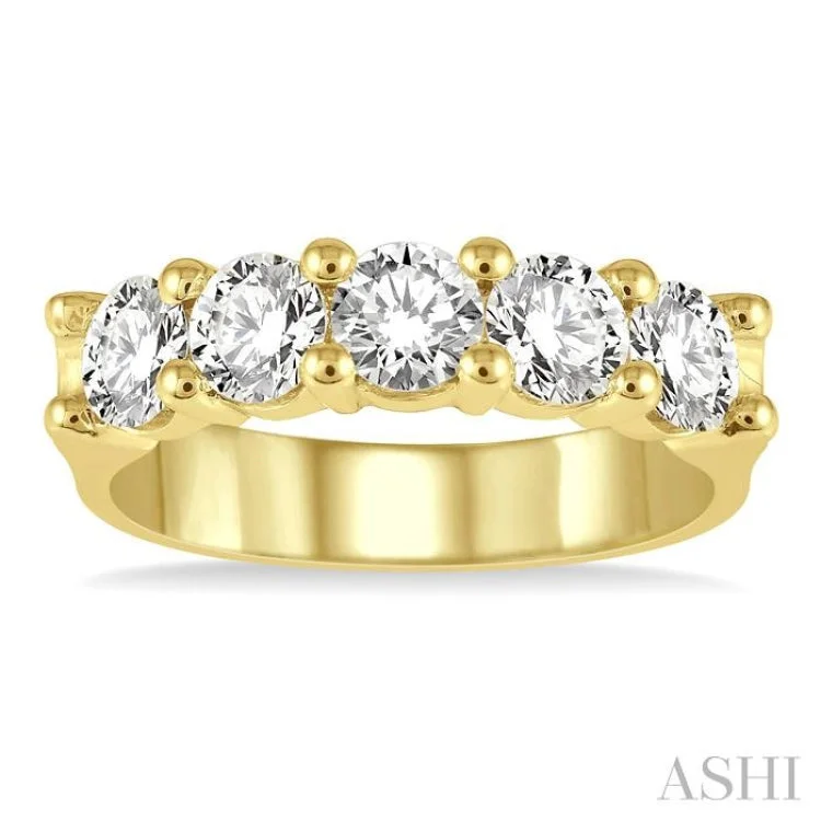 Wedding Ring Set for Men-1 1/2 ctw 5 Stone Round Cut Diamond Wedding Band in 14K Yellow Gold