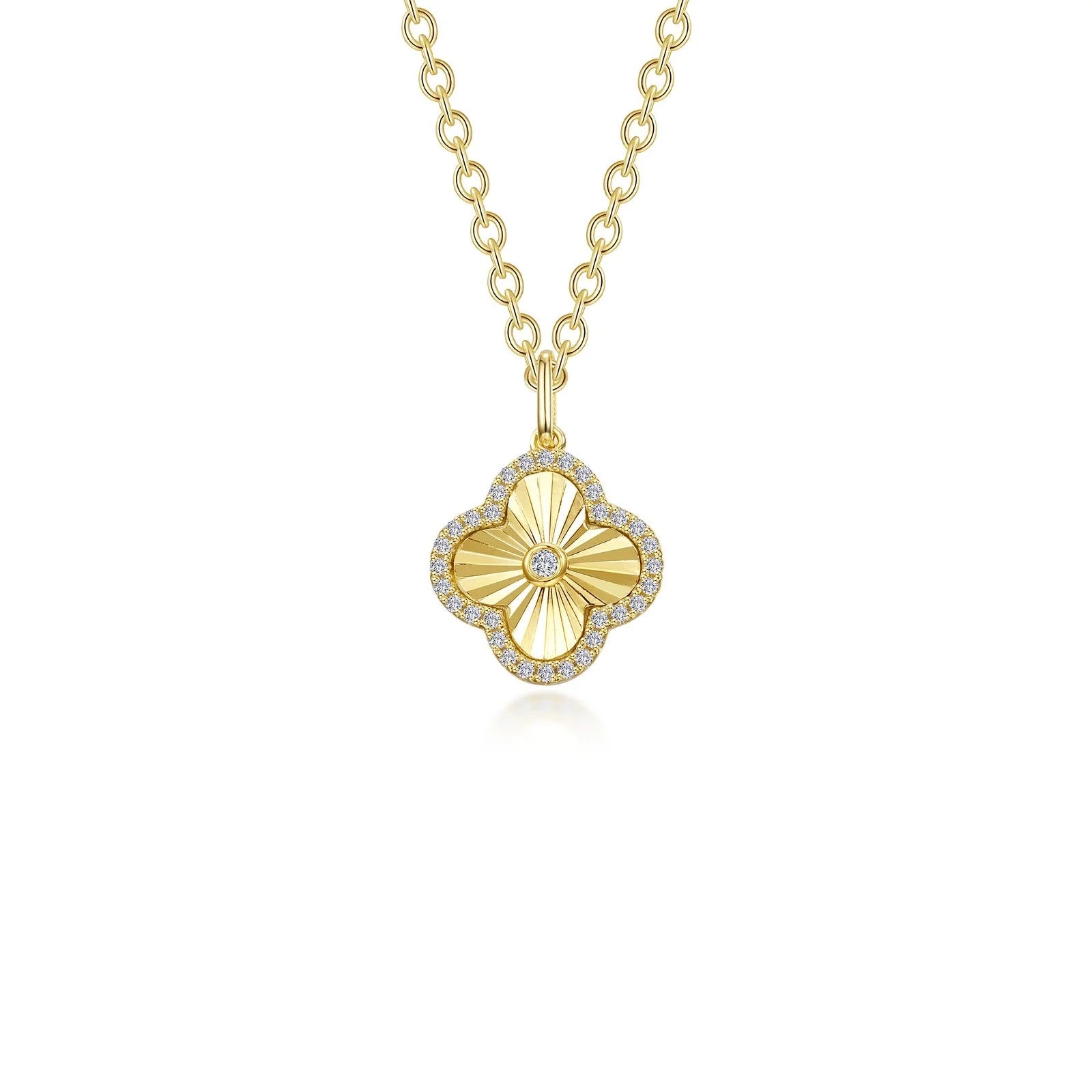 Classic Gold Necklace-Lafonn Simulated Diamond Clover Halo Necklace N2026CLG20