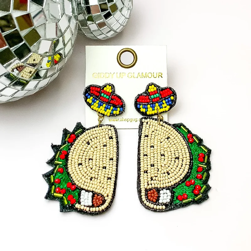 Beaded Dangle Earrings-Beaded Multi Color Festive Taco Earrings