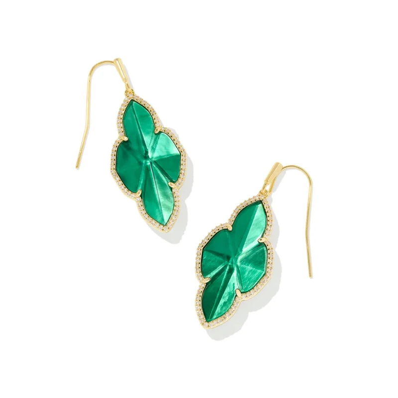 Colorful Drop Earrings for Women-Kendra Scott | Abbie Pave Frame Gold Drop Earrings in Green Illusion