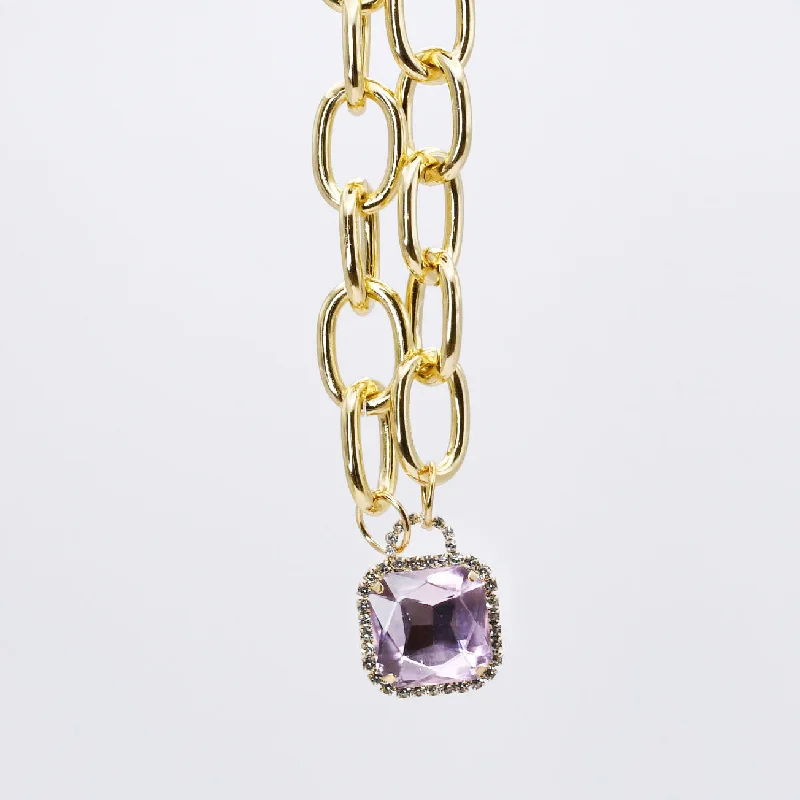 Sparkling Sapphire Necklace-Pink Glamour Chunk Necklace Gold