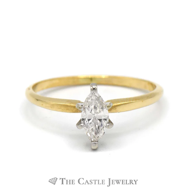 Fashionable Gold Engagement Ring-.60ct Marquise Cut Diamond Solitaire Engagement Ring in 14k Yellow Gold