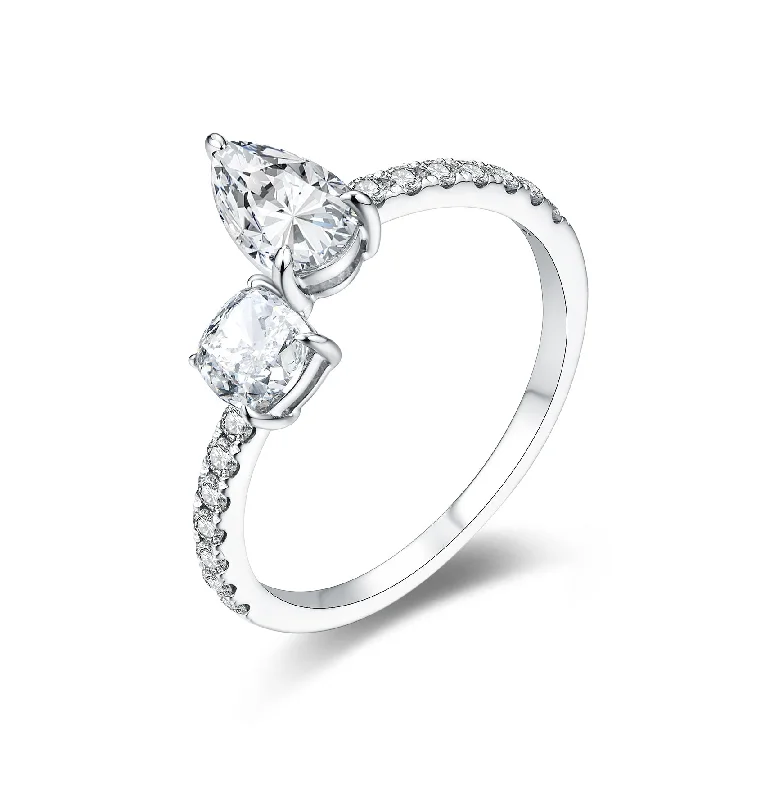 Unique Promise Ring-Cushion and Pear Designer Diamond Ring