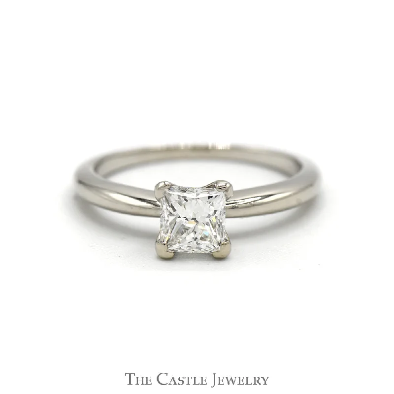 Custom Wedding Ring Set-.91ct Princess Cut Diamond Solitaire Engagement Ring in 14k White Gold