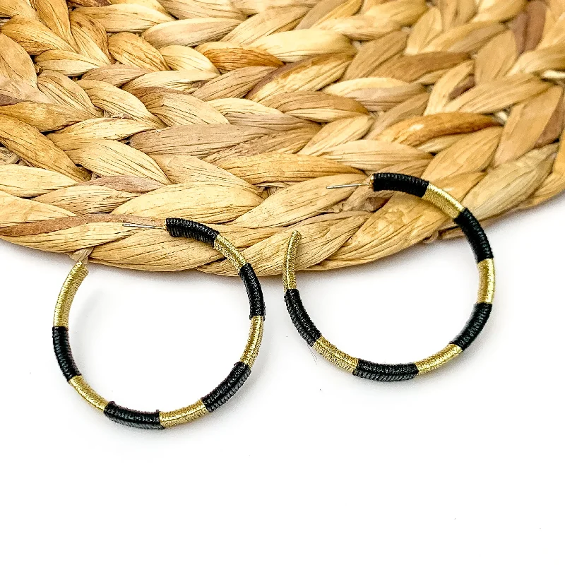 Vintage Earrings for Women-Game Day Glam Colored Hoop Earrings in Black and Gold