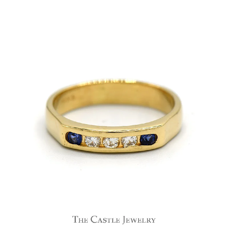 Unique Wedding Ring Set-Channel Set Sapphire & Diamond Wedding Band in 14k Yellow Gold