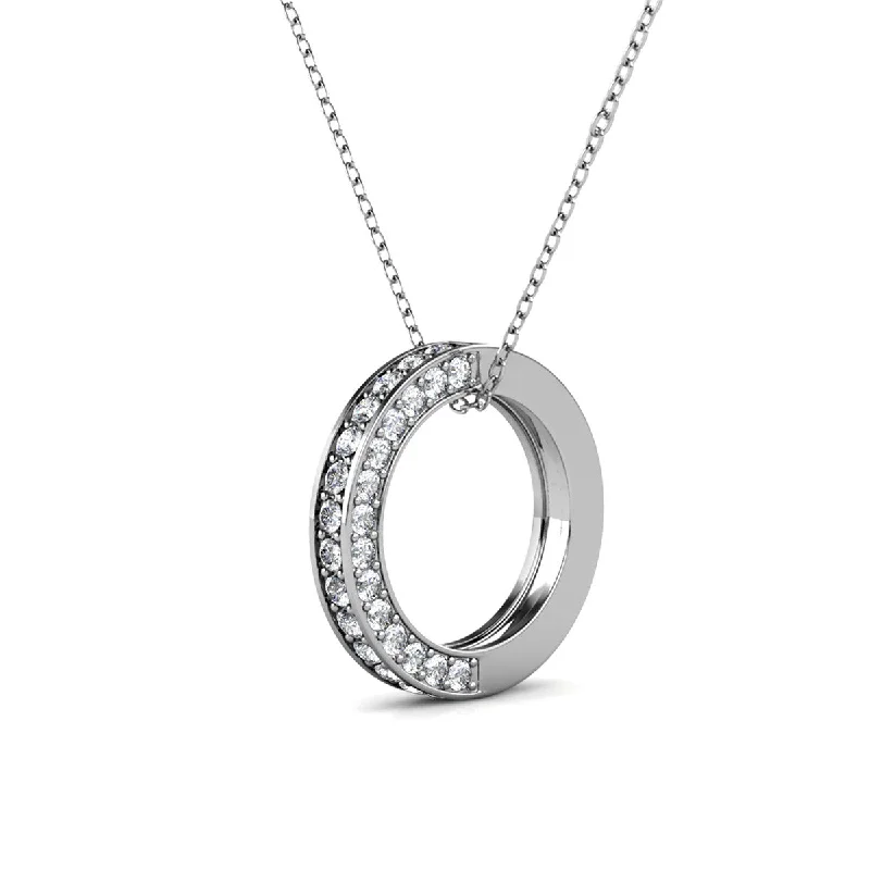 High-Quality Gemstone Necklace-Viviana 18k White Gold Plated Circle Pendant Necklace with Swarovski Crystals