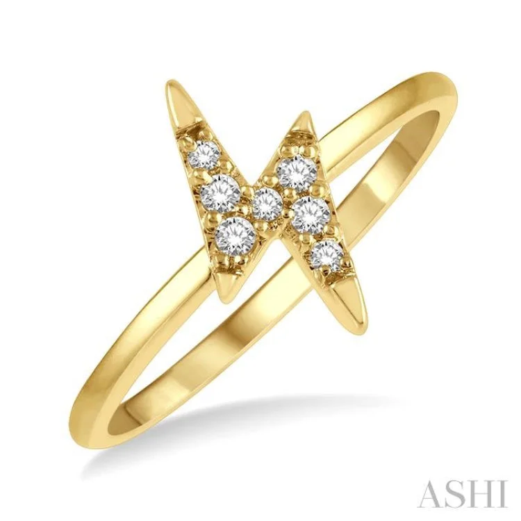 Dainty Engagement Ring-1/10 Ctw Lightning Bolt Round Cut Diamond Petite Fashion Ring in 14K Yellow Gold