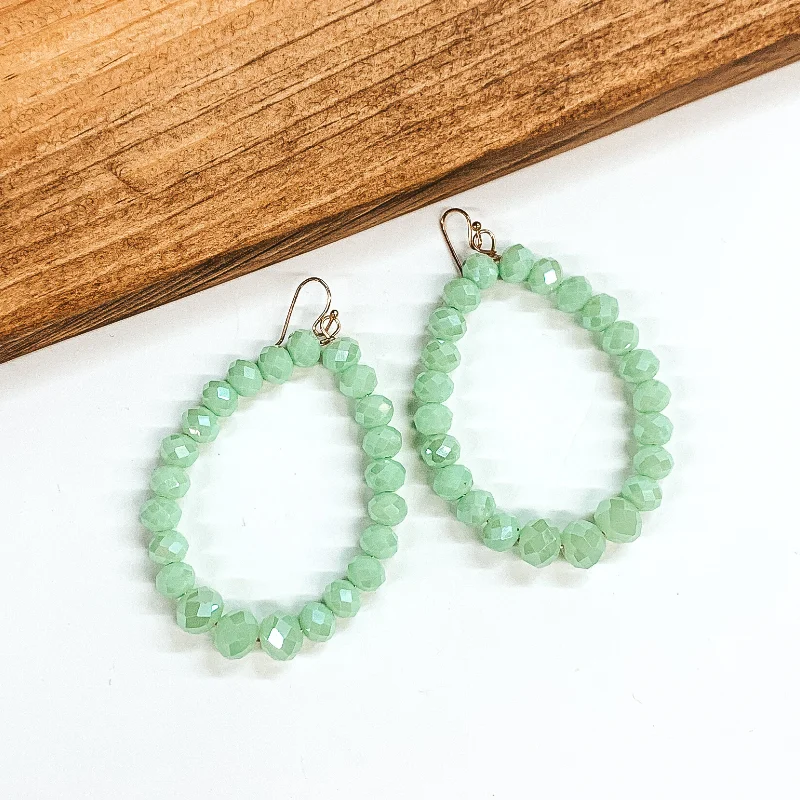 Colorful Earrings for Teens-Crystal Beaded Teardrop Earrings in Mint