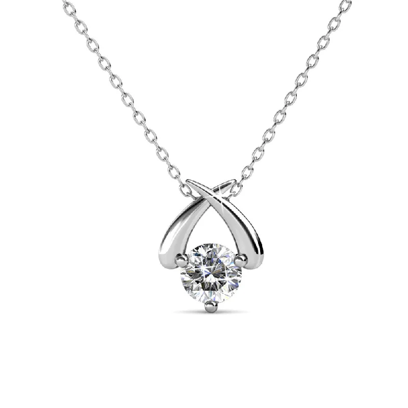 Classic Gold Chain Necklace-Eloise 18k White Gold Plated Pendant Necklace with Round Swarovski Crystal