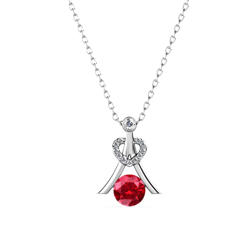 Fine Gold Necklace-Serenity July Birthstone Ruby Necklace 18k White Gold Plated Silver Necklace with Round Cut Swarovski Crystals