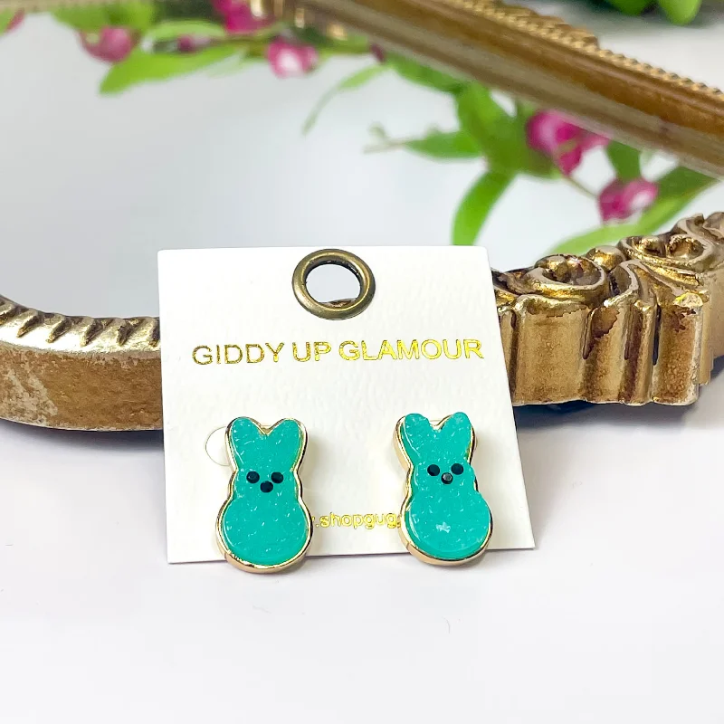 Crystal Hoop Earrings-Bunny Stud Earrings in Green