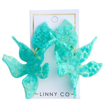 Custom Engraved Earrings-Linny Co | Flora Drop Earrings in Aquamarine