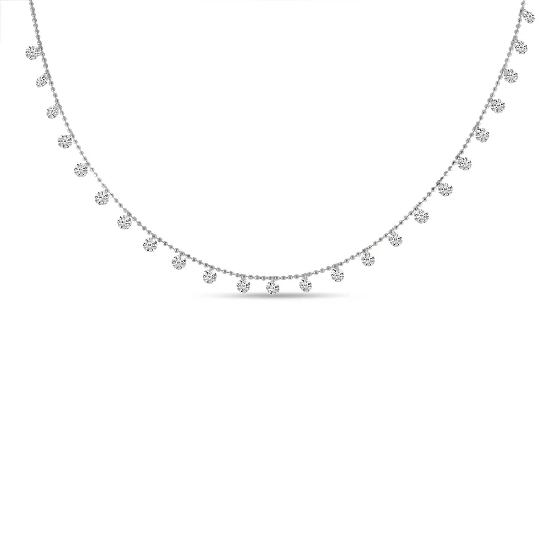 Bohemian Necklace with Stones-14K White Gold 1.20ct. 24 Stone Dashing Diamond Necklace