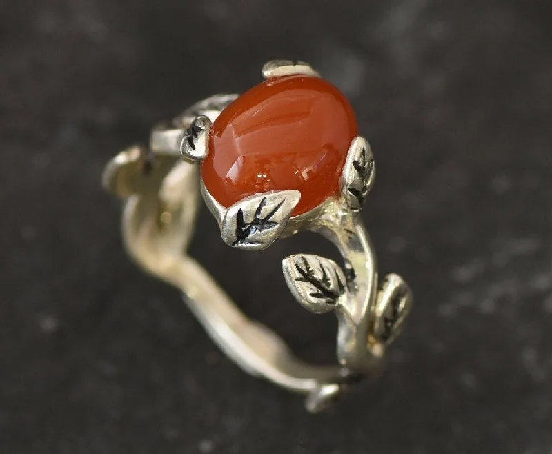 Luxury Engagement Ring Set-Carnelian Ring - Red Branch Ring - Olive Leaf Ring