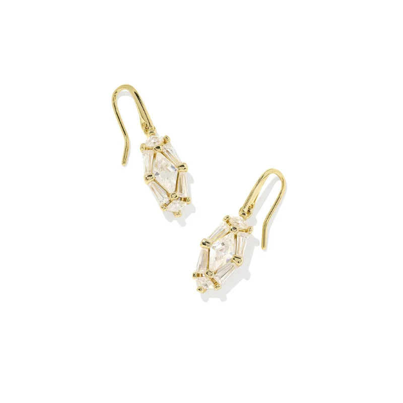 Dazzling Drop Earrings-Kendra Scott | Lindy Rae Lee Gold Drop Earrings in White Crystal