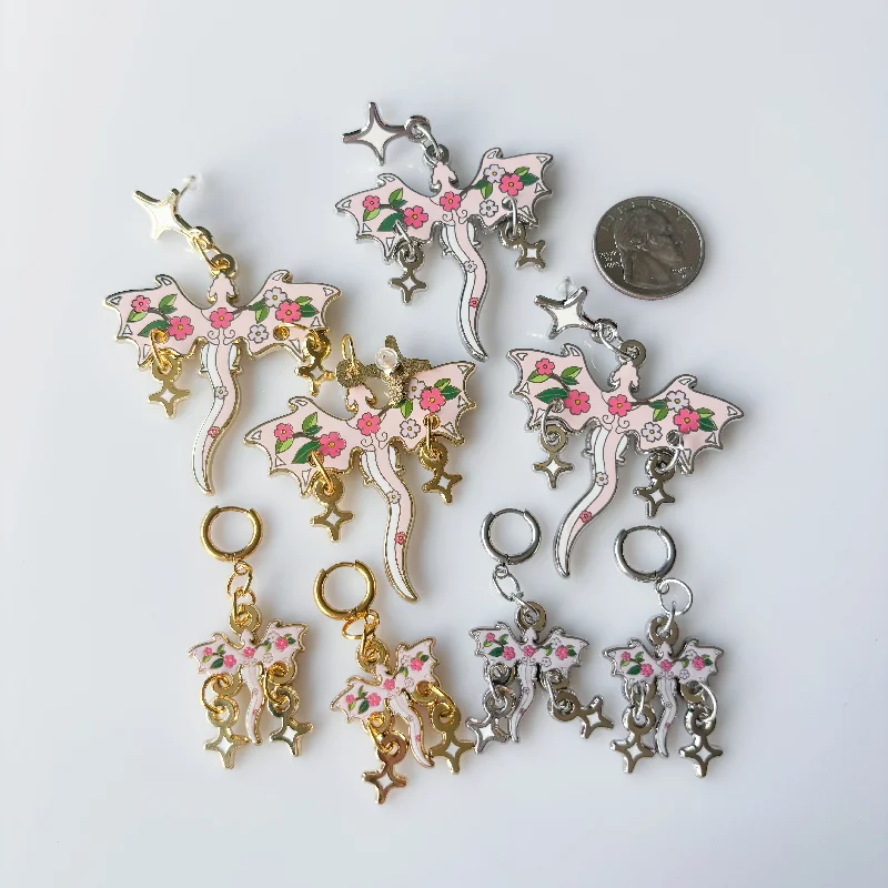 Classic Gold Stud Earrings-CHERRY BLOSSOM DRAGON METAL EARRINGS