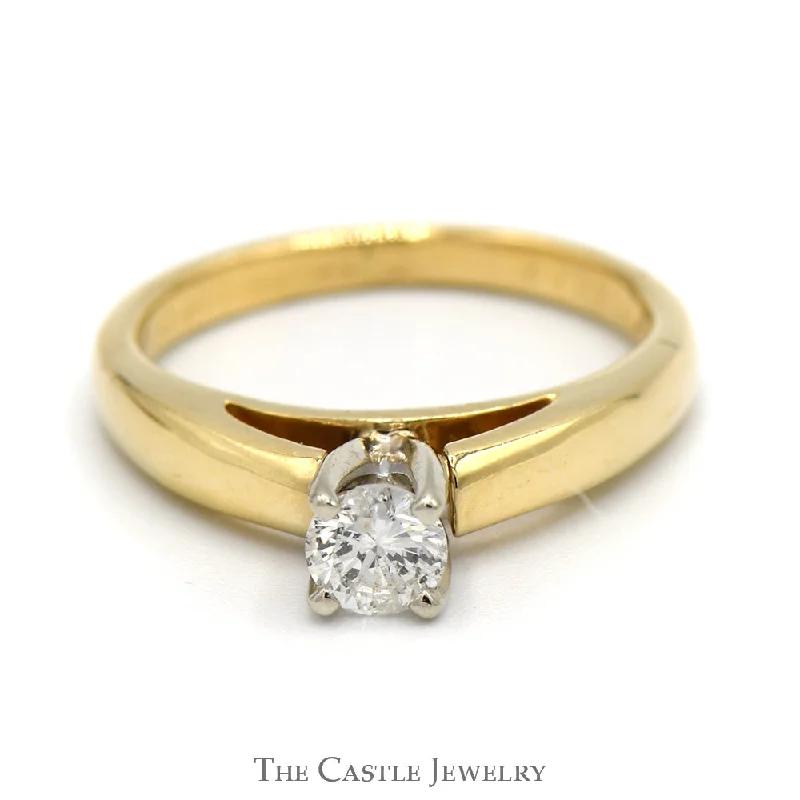 Minimalist Gold Ring-.30ct Round Diamond Engagement Ring in 14k Yellow Gold Cathedral Mounting