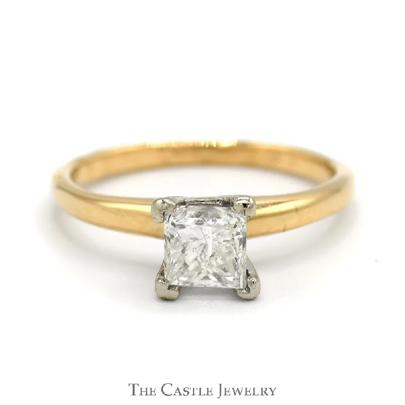 Men's Engagement Ring with Diamonds-.98ct Princess Cut Diamond Solitaire Engagement Ring in 14k Yellow Gold