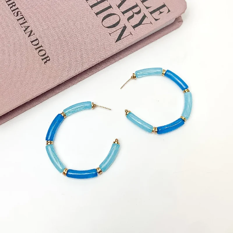 Colorful Drop Earrings-Island Style Tube Beaded Hoop Earrings in Blue