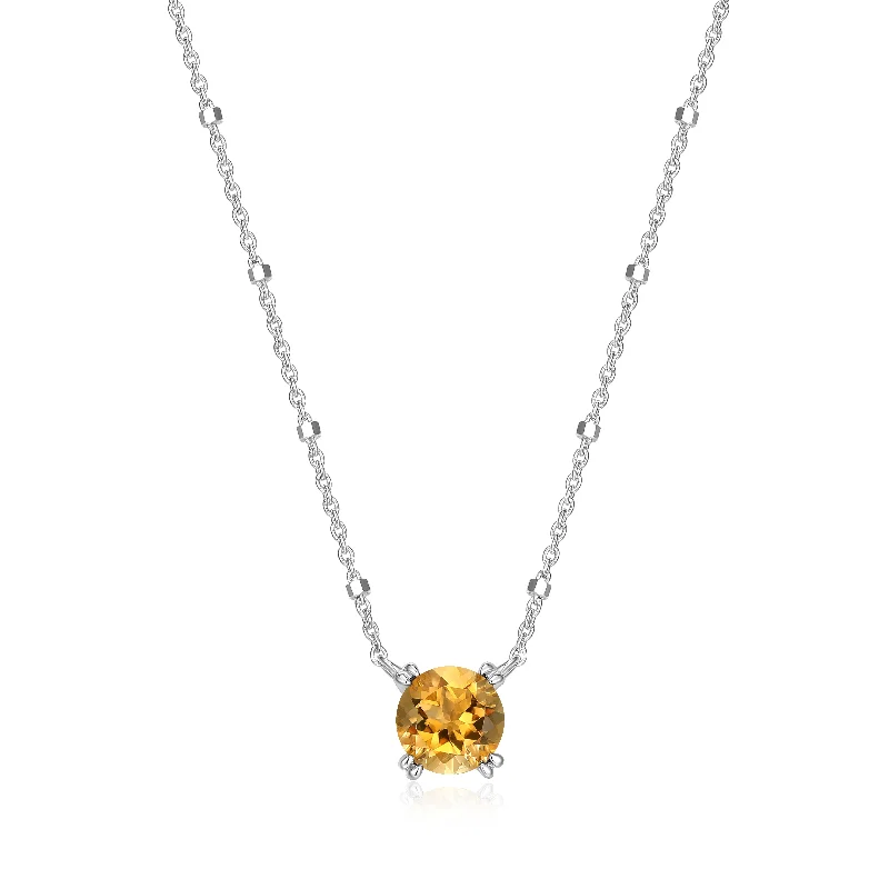 Wedding Necklace with Crystals-Samuel B. Citrine Solitaire Birthstone Sparkle Necklace - November