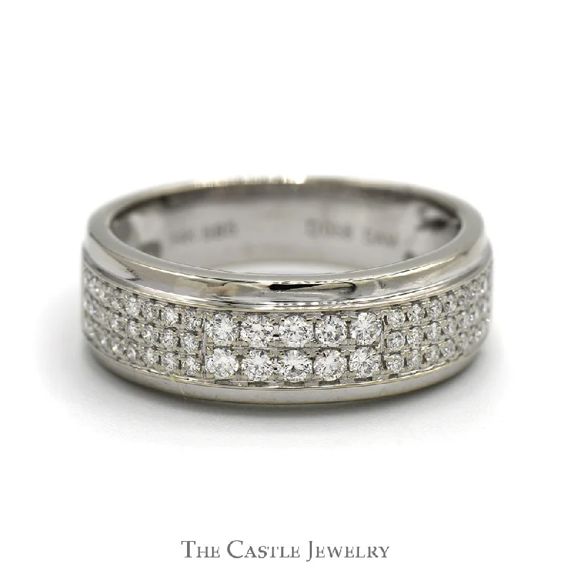 Modern Wedding Band Set for Women-Men's 1/2cttw Pave Set Diamond Cluster Band in 14k White Gold