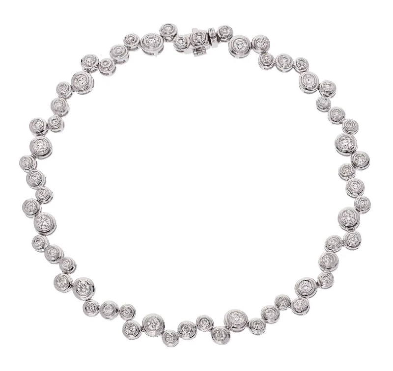 Fashionable Crystal Bracelet-Round Cut Diamond Full Staggered Line Tennis Bracelet in Rub Over Setting