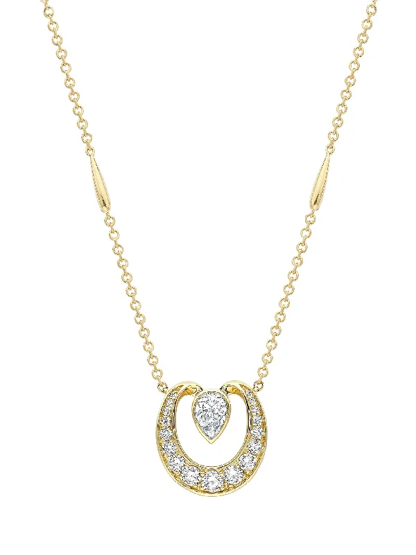 Trendy Wedding Necklace-Lucky Yellow Gold Diamond Horseshoe Pendant