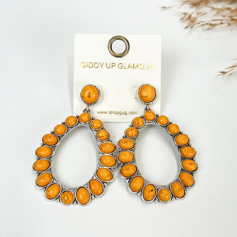 Crystal Hoop Earrings-Circle Post Earrings and Open Teardrop Pendant with Mustard Yellow Stones