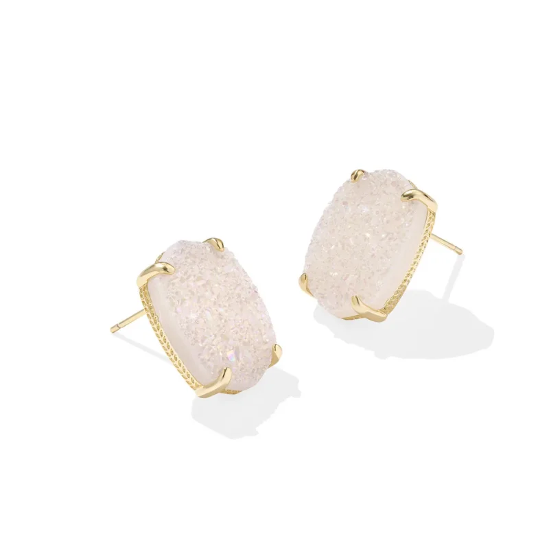 Gorgeous Stud Earrings-Kendra Scott | Daphne Large Gold Stud Earrings in Iridescent Drusy