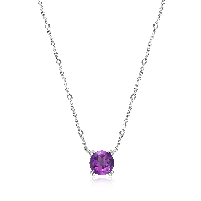 Gold Necklace with Emerald-Samuel B. Amethyst Solitaire Birthstone Sparkle Necklace - February