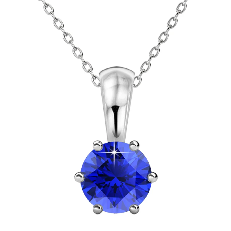 Bridesmaid Necklace for Wedding-September Birthstone Sapphire Necklace 18k White Gold Plated Solitaire Necklace with 1CT Swarovski Crystal