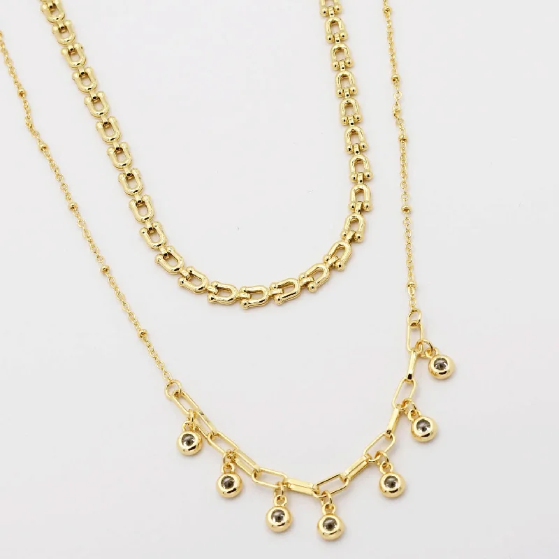 High-End Gold Necklace-Crystal Dot Link Necklace M13