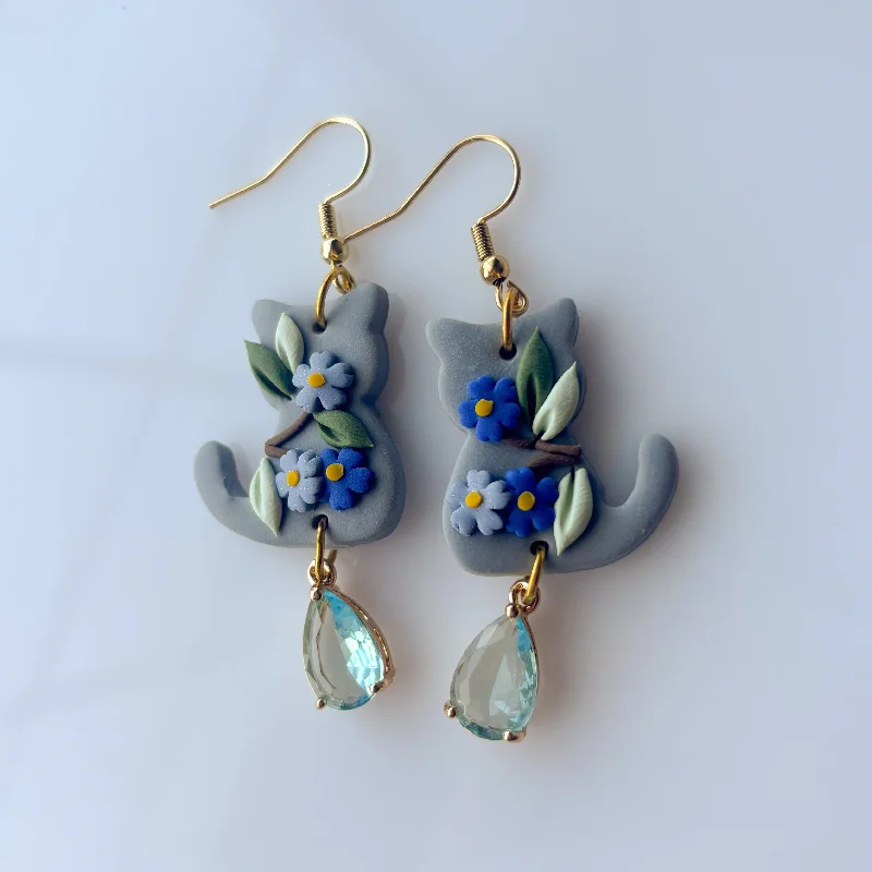 Gemstone Earrings for Brides-FORGET-ME-NOT CAT EARRINGS