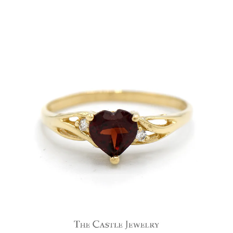 Personalized Diamond Engagement Ring-Heart Shaped Garnet Ring with Cubic Zirconia Accents in 10k Yellow Gold