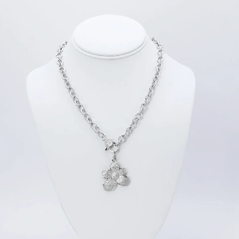 Handmade Wedding Necklace-Cute Flower Silver Necklace J3