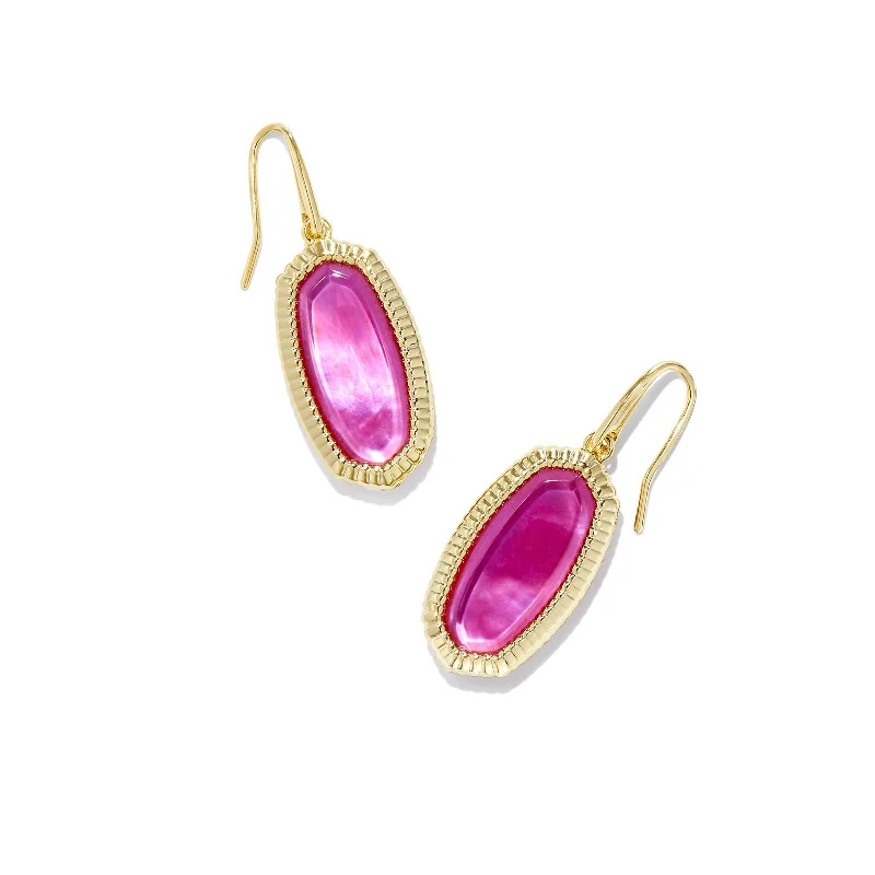 Unique Gold Earrings-Kendra Scott | Dani Gold Ridge Frame Drop Earrings in Azalea Illusion