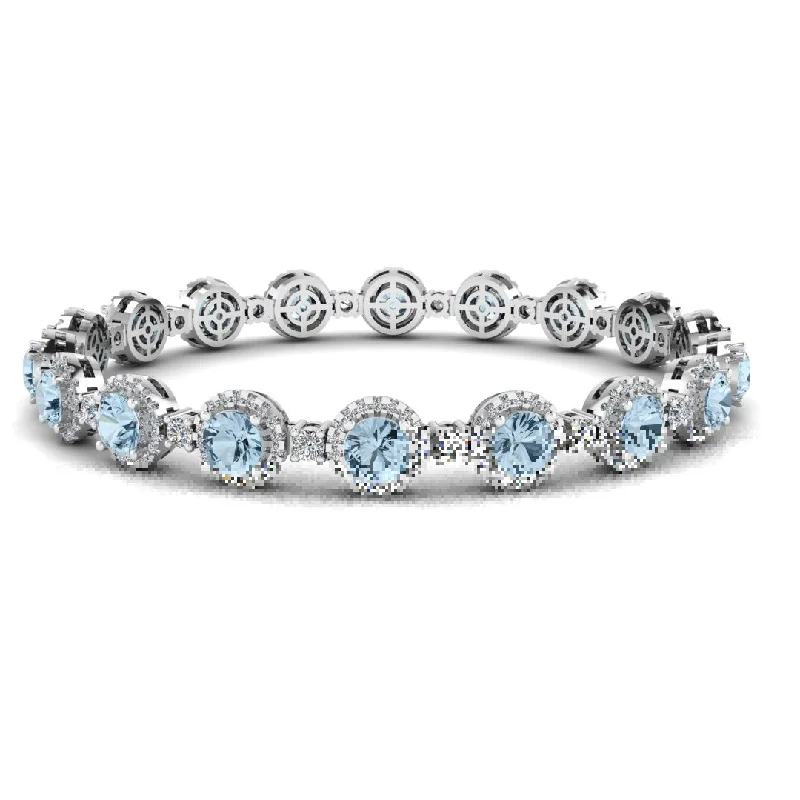 Women’s Beaded Bracelet with Pearls-Round Brilliant Shape 8.5 Carat Aquamarine Featuring Diamond Halo Bracelet BRHARBA