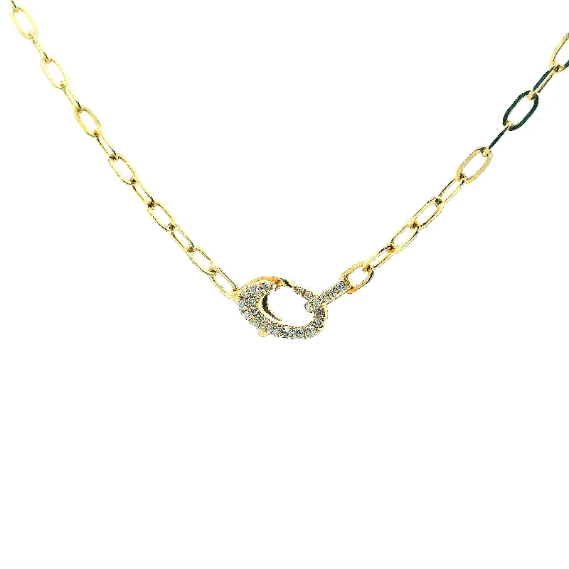 Boho Style Necklace-14K Yellow Gold 0.25cttw. Diamond Lobster Clasp Oval Link Necklace