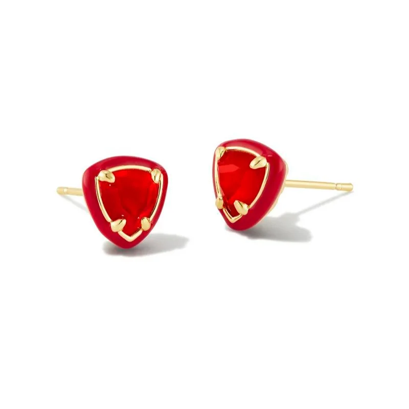 Stud Earrings for Women-Kendra Scott | Arden Gold Enamel Framed Stud Earrings in Red Illusion