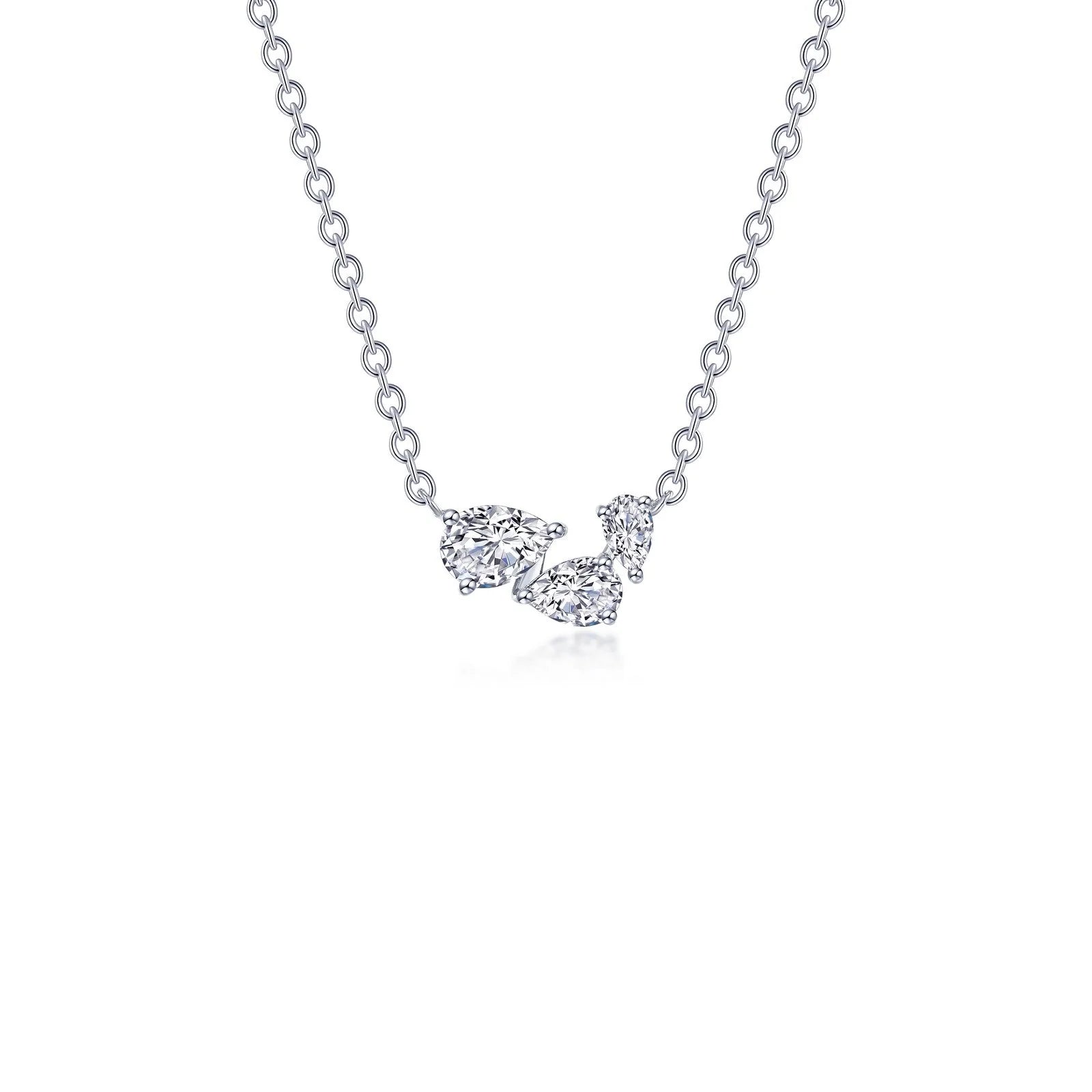 Delicate Gold Necklace-Lafonn Simulated Diamond Three-Stone Necklace N2025CLP20