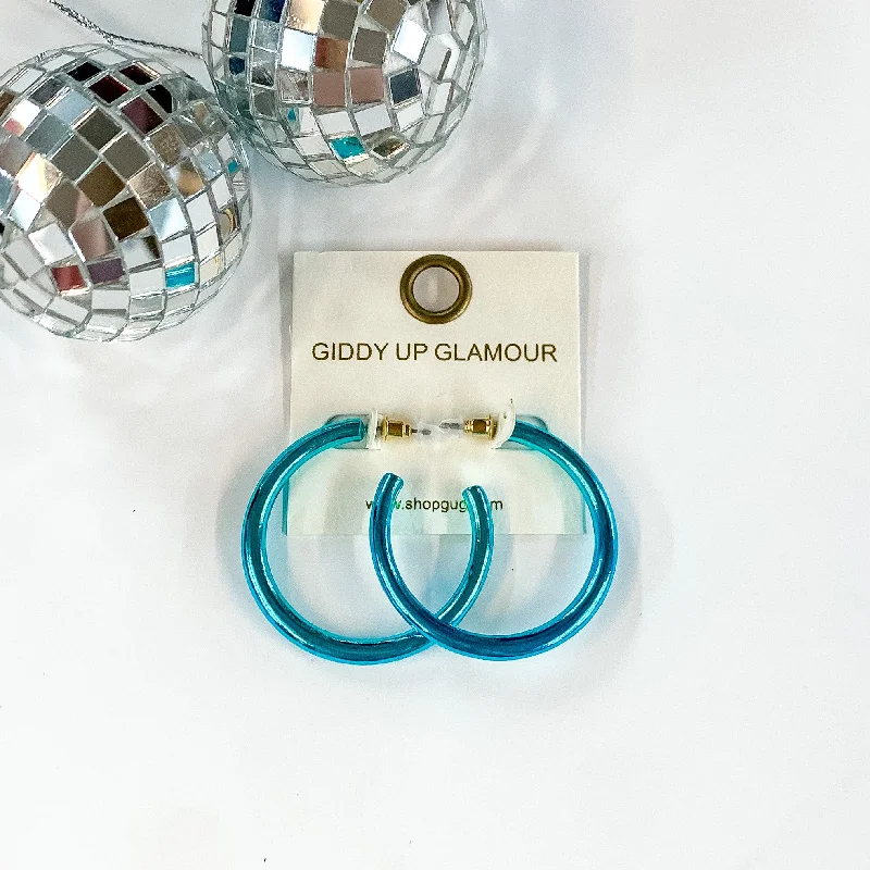 Funky Earrings for Teens-Light Up Medium Neon Hoop Earrings In Blue