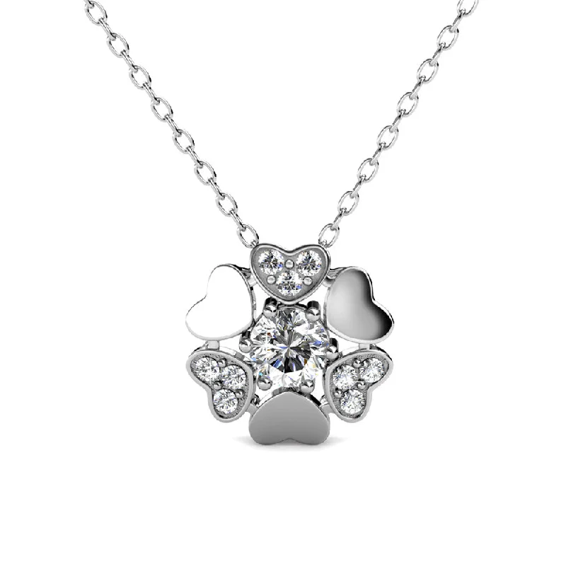 Unique Silver Necklace-Khloe 18k White Gold Heart Pendant Necklace with Round Cut Swarovski Crystal