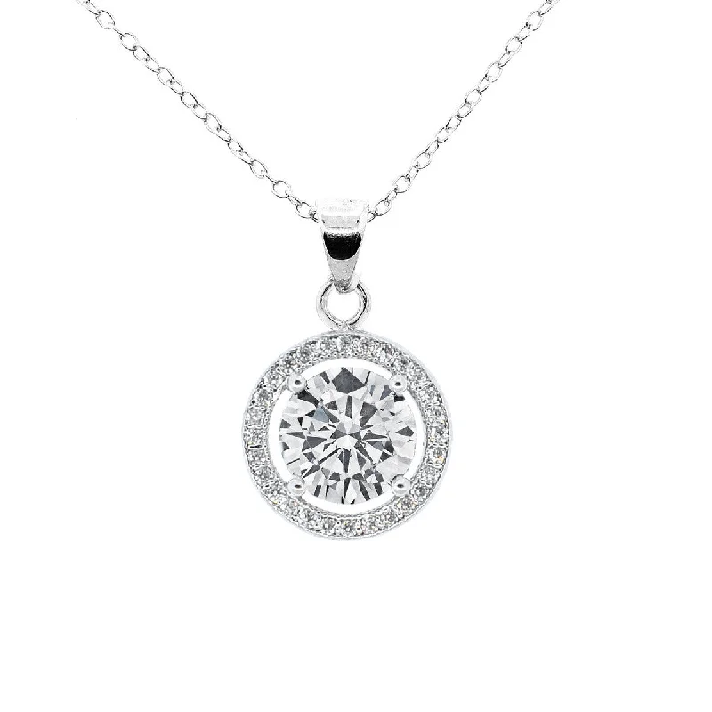 Unique Chain Necklace-Blake 18k White Gold Plated Halo Pendant Necklace Simulated Diamond Crystals