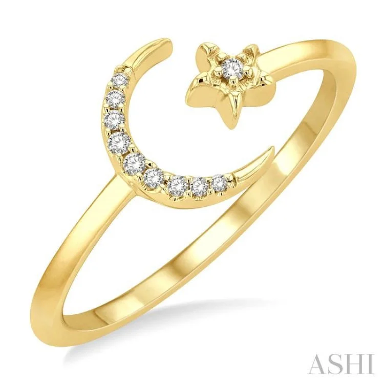 Fashionable Stackable Rings-1/20 ctw Petite Crescent and Star Round Cut Diamond Stackable Fashion Ring in 10K Yellow Gold