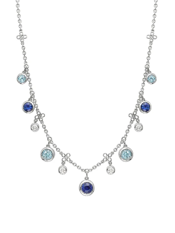 Chic Pearl Necklace-Beach Sapphire Aquamarine Platinum Necklace