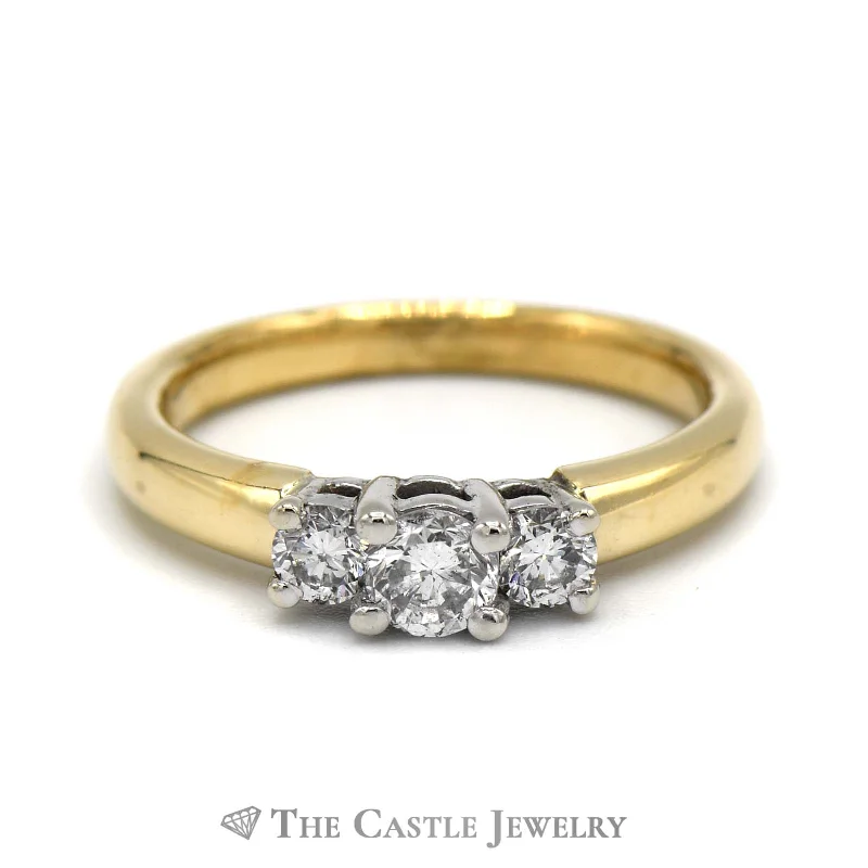 Custom Wedding Band with Diamonds-1/2cttw Three Stone Diamond Engagement Ring in 14k Yellow Gold