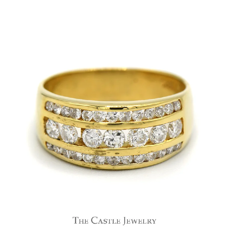 Promise Ring with Diamond-1cttw 3 Row Channel Set Diamond Band in 18k Yellow Gold