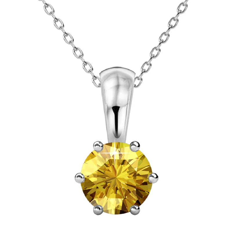 Wedding Necklace with Crystals-November Birthstone Citrine Necklace 18k White Gold Plated Solitaire Necklace with 1CT Swarovski Crystal