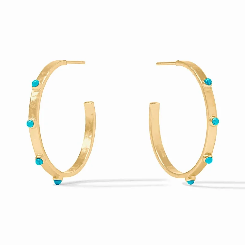 Wedding Earrings with Diamonds-Julie Vos | Crescent Stone Hoop Turquoise Blue